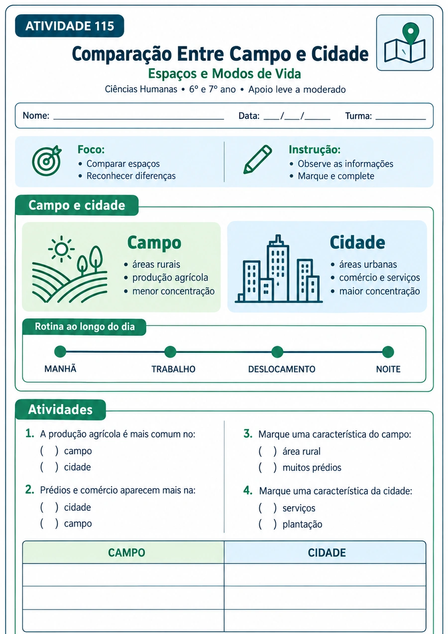Folha de História e Geografia com linha do tempo e mapa esquemático