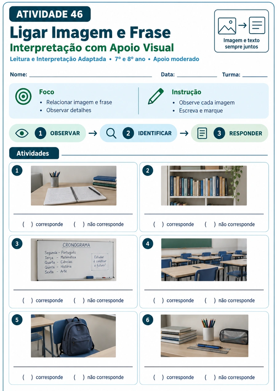 Folha adaptada de interpretação com apoio visual